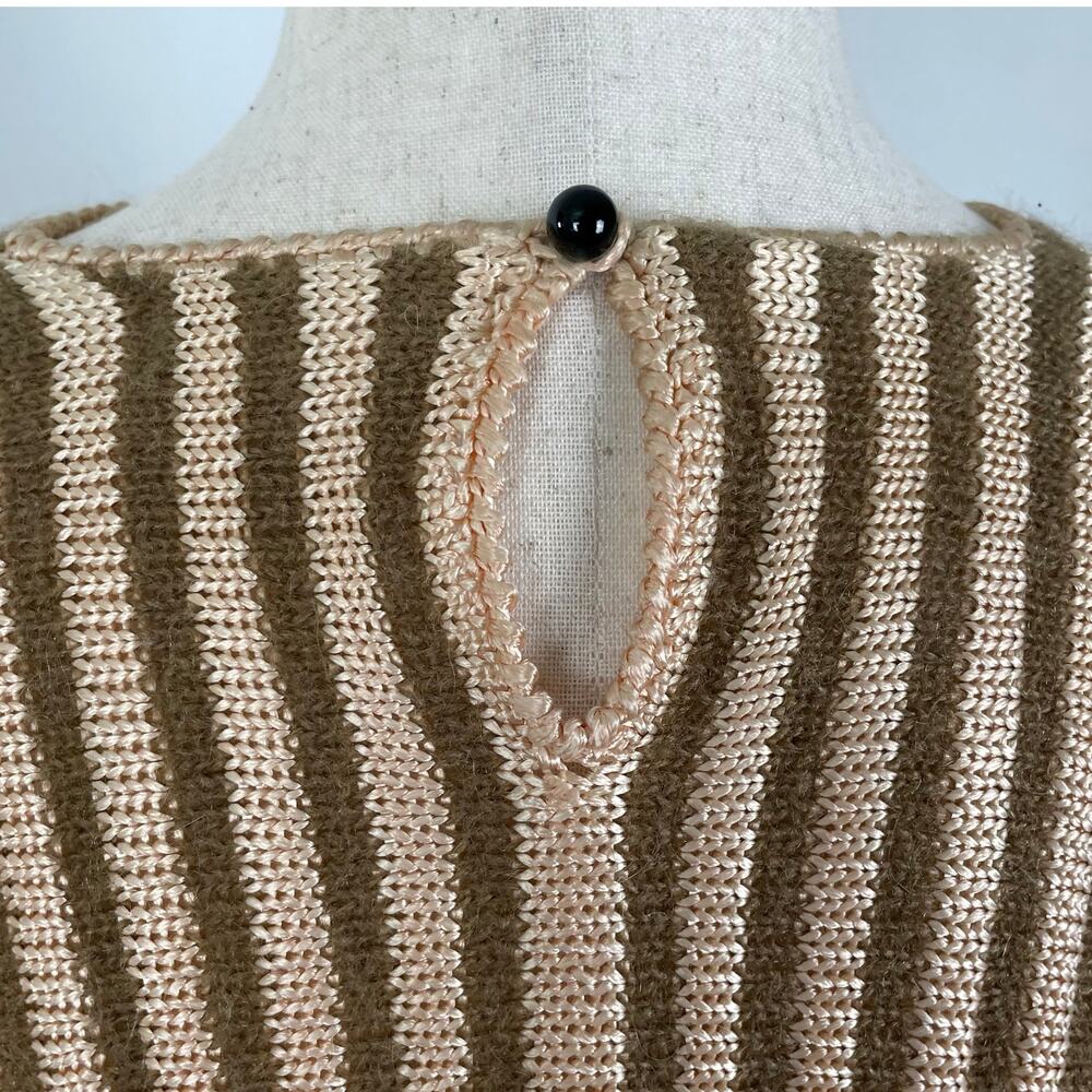90s Vintage Epin Hand Loomed Sweater Womens S Brown Striped Wide Dolman Sleeves - Picture 14 of 14